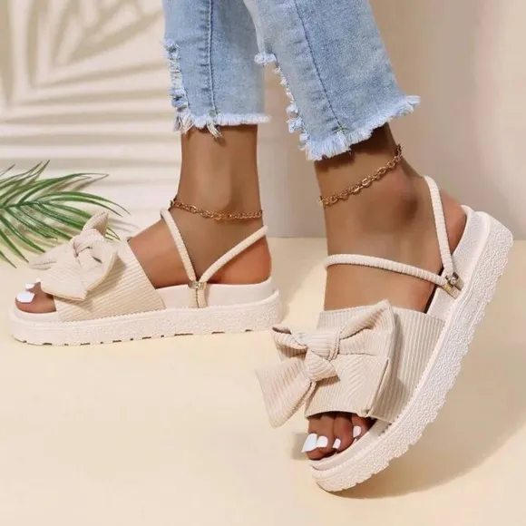 Women Bow Decor Multi-Way Wear Slingback Sandals, Fashionable Black Polyester Pl