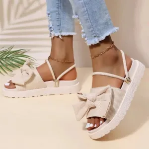 Women Bow Decor Multi-Way Wear Slingback Sandals, Fashionable Black Polyester Pl