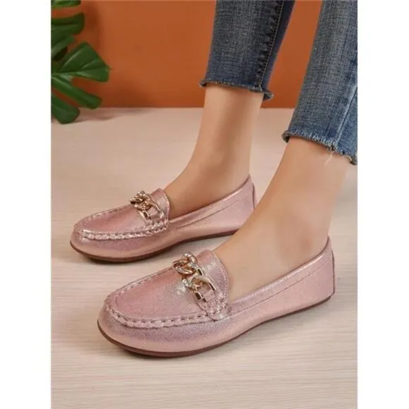 Women Chain Decor Loafer Flats, Fashion Outdoor Flats