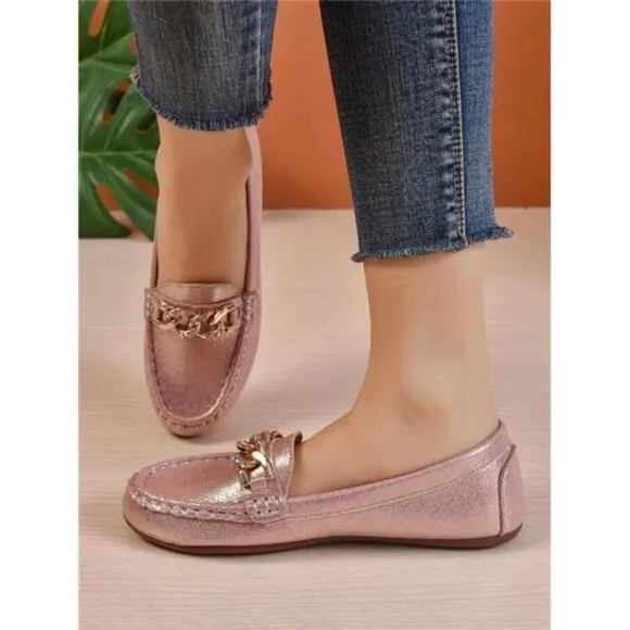 Women Chain Decor Loafer Flats, Fashion Outdoor Flats