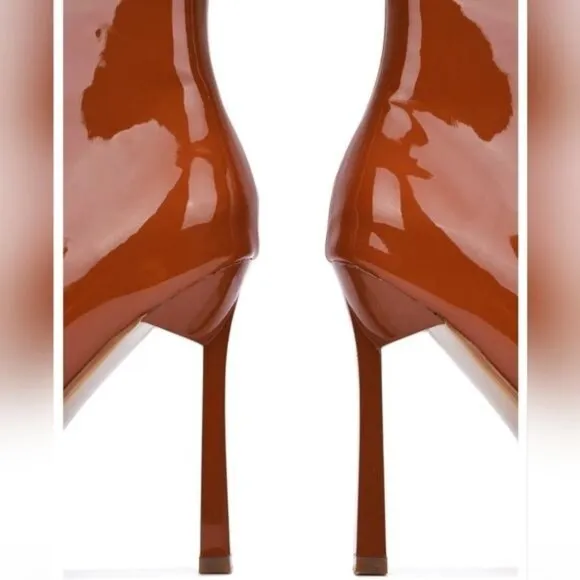 Women Mid Calf Square Toe Heel Boot Tan Color