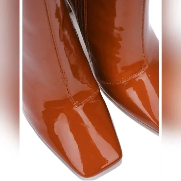Women Mid Calf Square Toe Heel Boot Tan Color