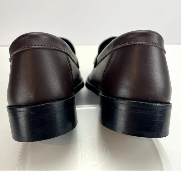 Womens (7) GREATS Brown Pink &amp; White Nubuck Leather Essex Penny Loafers Italy