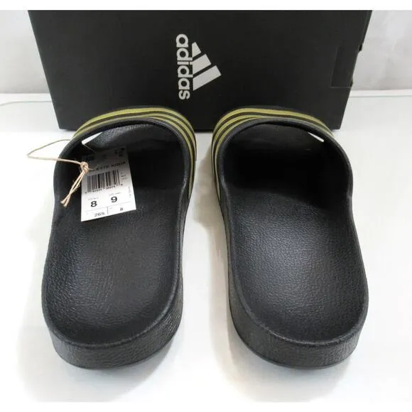 Women's adidas Adilette Aqua Comfort Stripe Slide Sandals Black / Gold Size 9
