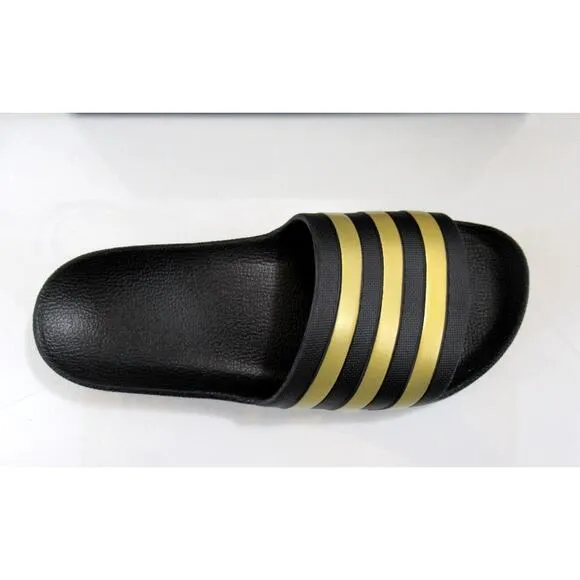 Women's adidas Adilette Aqua Comfort Stripe Slide Sandals Black / Gold Size 9