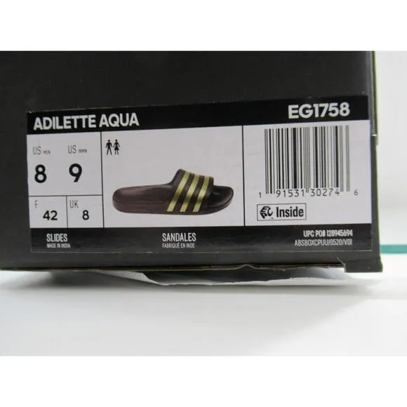 Women's adidas Adilette Aqua Comfort Stripe Slide Sandals Black / Gold Size 9