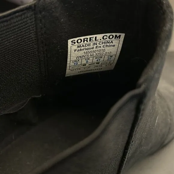 Women’s black Sorel wedge boots shoe leather stylish casual foot grip sz 10