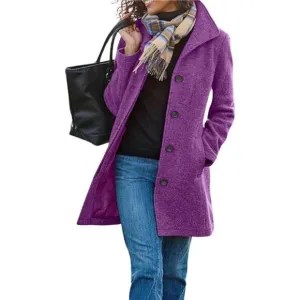 Women's Casual Thicken Wool Blend Stand Collar Single Breasted Pea Coat