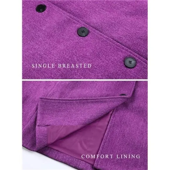 Women's Casual Thicken Wool Blend Stand Collar Single Breasted Pea Coat