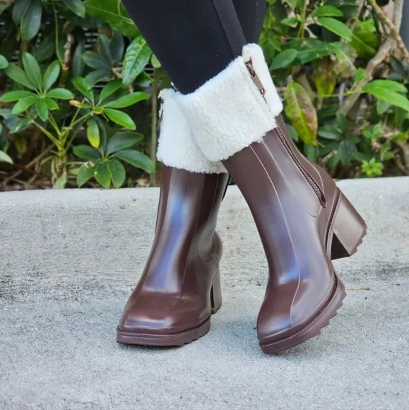 Women's Chunky Block Heel Ankle‎ Boots Brown Color