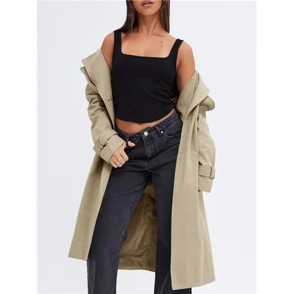 Women's Double Breasted Trench Coats Causal Windproof Long Lapel