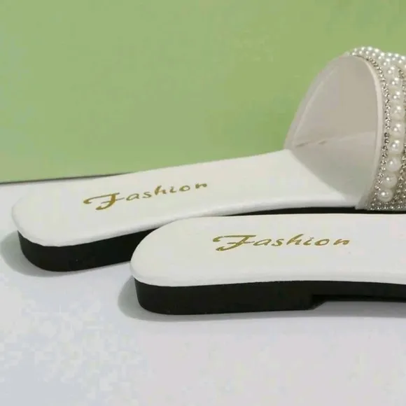 Women's Fashion Pearl Decoration Flat Sandals, Comfortable, Casual, French Style