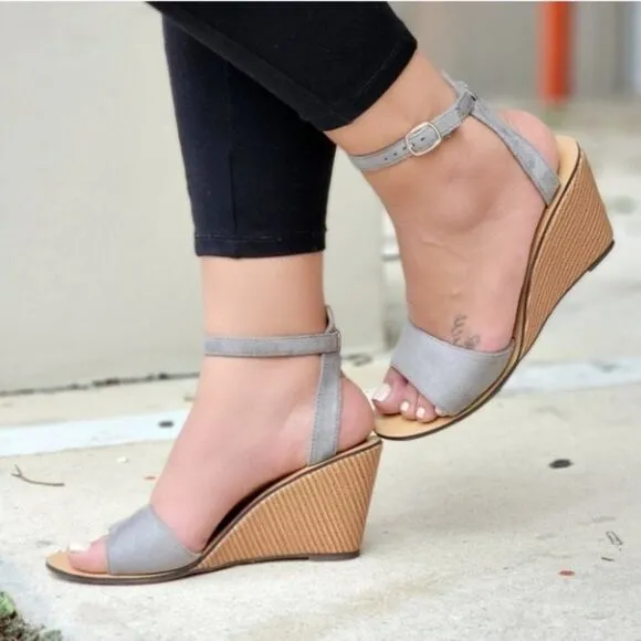 Women's Grey Suede Wedge Sandal