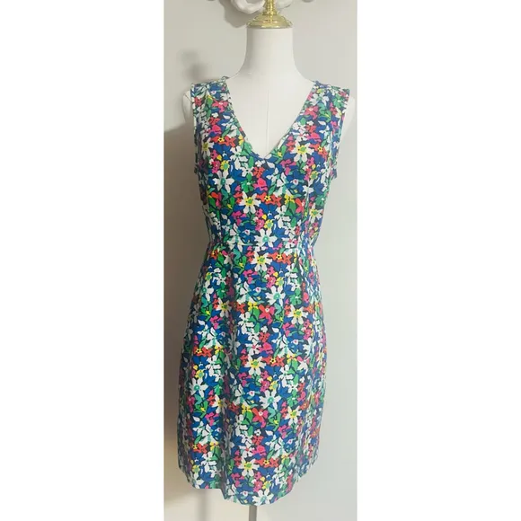 Women's Kate Spade Floral Print Dress Size 4 Blue Multi-color
