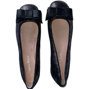 Women's Size 5M Taryn Rose Black/Silver Metallic Bow Slip On Ballet Flats