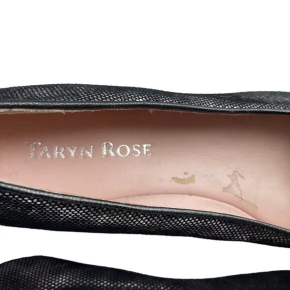 Women's Size 5M Taryn Rose Black/Silver Metallic Bow Slip On Ballet Flats