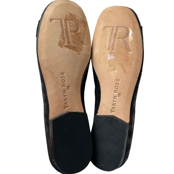 Women's Size 5M Taryn Rose Black/Silver Metallic Bow Slip On Ballet Flats