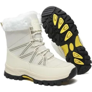 Women's Snow Boots Warm Fur Lined Winter Boots Anti Slip Ankle Boots, Beige