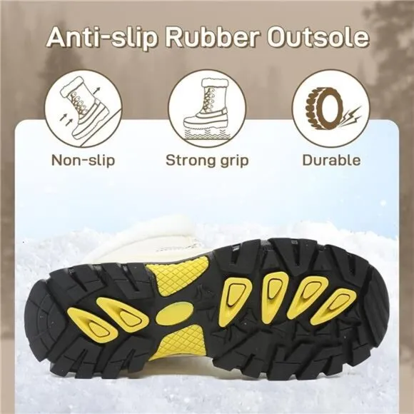 Women's Snow Boots Warm Fur Lined Winter Boots Anti Slip Ankle Boots, Beige