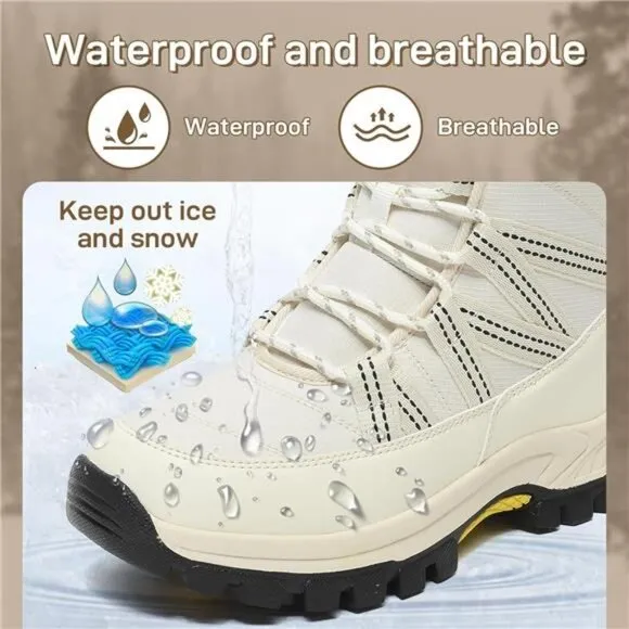 Women's Snow Boots Warm Fur Lined Winter Boots Anti Slip Ankle Boots, Beige
