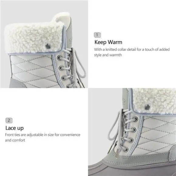 Women's Waterproof Snow Boots Insulated Warm Lace-Up Winter Mid Calf Duck Boots