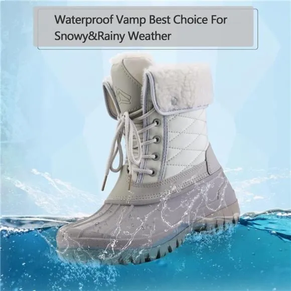 Women's Waterproof Snow Boots Insulated Warm Lace-Up Winter Mid Calf Duck Boots