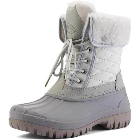 Women's Waterproof Snow Boots Insulated Warm Lace-Up Winter Mid Calf Duck Boots