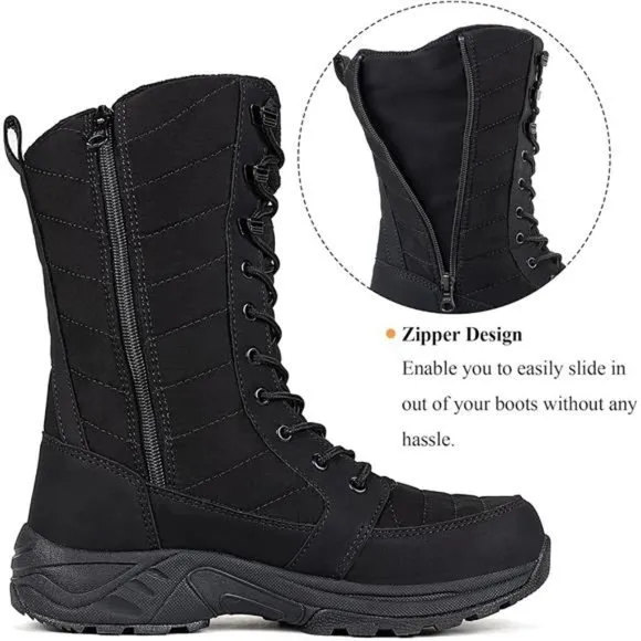Women's Waterproof Winter Snow Boots with Side Zipper, Black