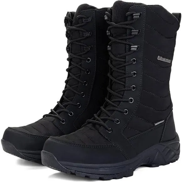 Women's Waterproof Winter Snow Boots with Side Zipper, Black