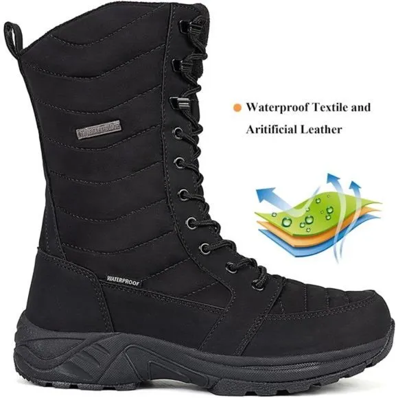 Women's Waterproof Winter Snow Boots with Side Zipper, Black