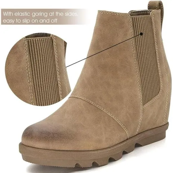 Women's Wedge Boots Comfortable Ankle Wedge Booties, Khaki