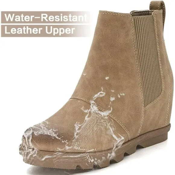 Women's Wedge Boots Comfortable Ankle Wedge Booties, Khaki
