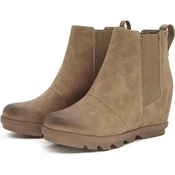 Women's Wedge Boots Comfortable Ankle Wedge Booties, Khaki