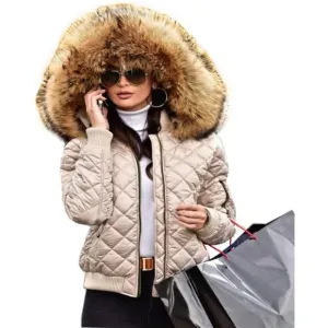 Women's Winter Thicken Coat Short Down Jacket Quilted Parka with Fur Hood