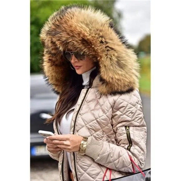 Women's Winter Thicken Coat Short Down Jacket Quilted Parka with Fur Hood