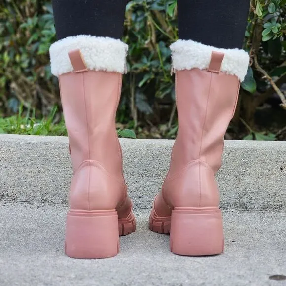 Women's Sherpa Faux Fur Ankle Boot Blush Color