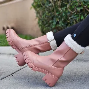 Women's Sherpa Faux Fur Ankle Boot Blush Color