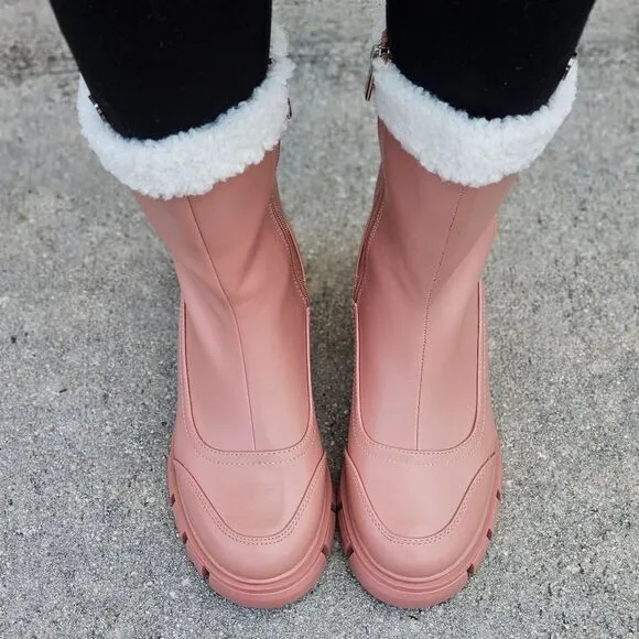 Women's Sherpa Faux Fur Ankle Boot Blush Color