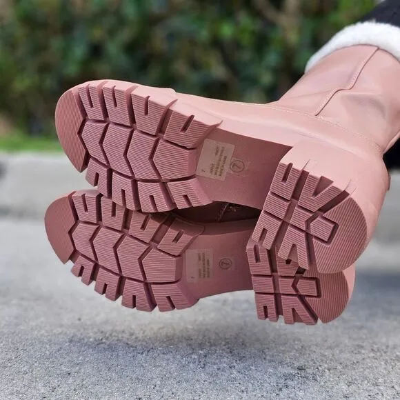 Women's Sherpa Faux Fur Ankle Boot Blush Color