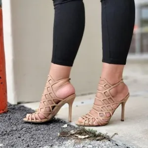 Women's Slingback Stiletto Sandal Peep Toe Hollow Beige Color