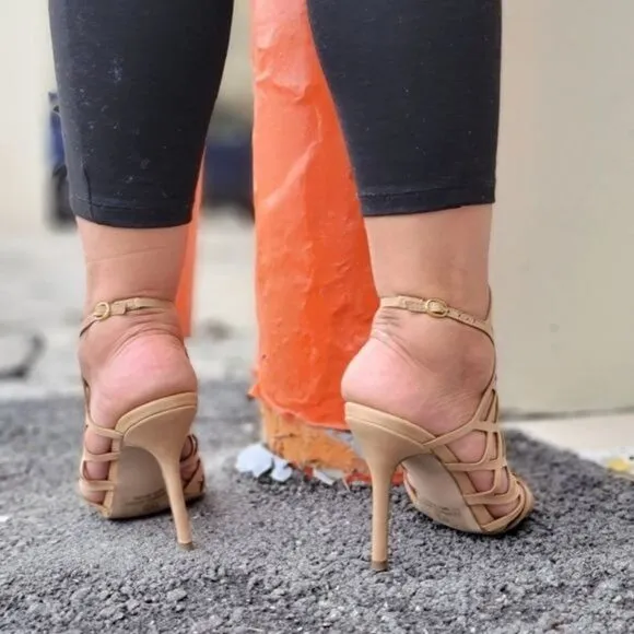 Women's Slingback Stiletto Sandal Peep Toe Hollow Beige Color
