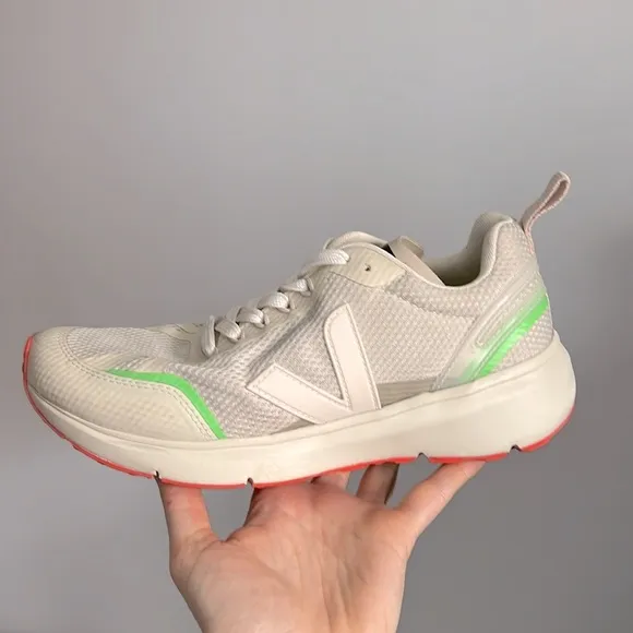 Worn once Veja Candor 2 Alveomesh Natural Cream lime green orange sneakers 7.5