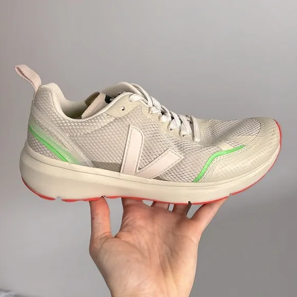 Worn once Veja Candor 2 Alveomesh Natural Cream lime green orange sneakers 7.5