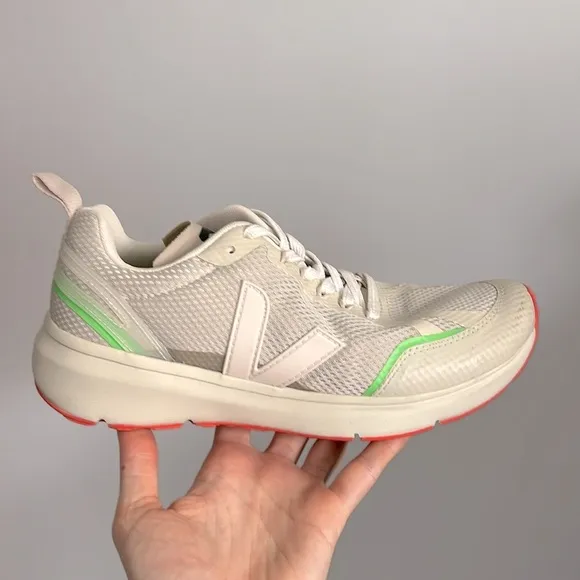 Worn once Veja Candor 2 Alveomesh Natural Cream lime green orange sneakers 7.5