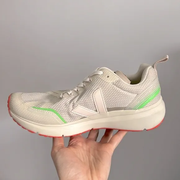 Worn once Veja Candor 2 Alveomesh Natural Cream lime green orange sneakers 7.5