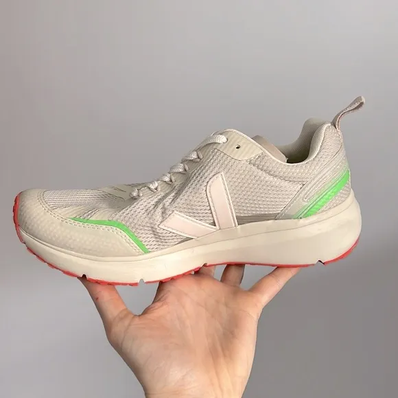 Worn once Veja Candor 2 Alveomesh Natural Cream lime green orange sneakers 7.5