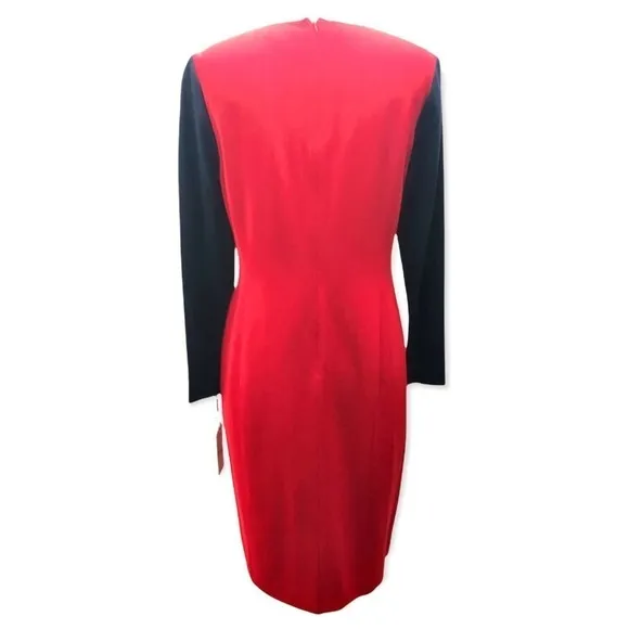 Worth New York NWT Long Sleeve Midi Sheath Dress Red Navy, Size 10