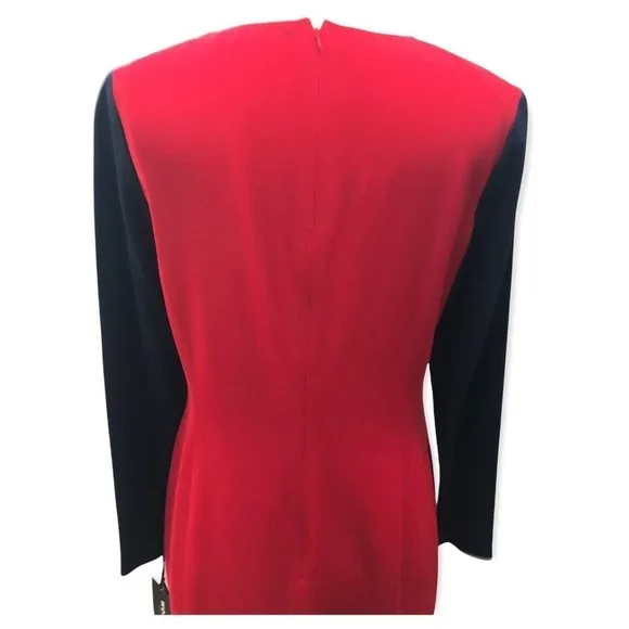 Worth New York NWT Long Sleeve Midi Sheath Dress Red Navy, Size 10