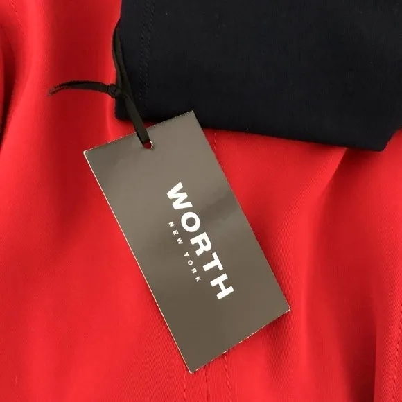 Worth New York NWT Long Sleeve Midi Sheath Dress Red Navy, Size 10