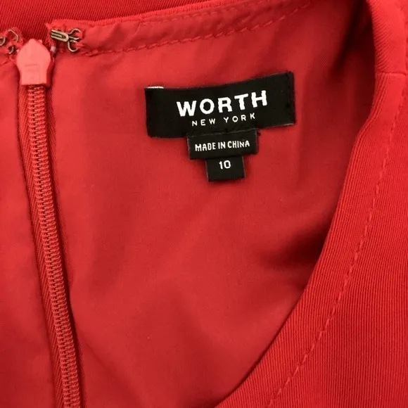 Worth New York NWT Long Sleeve Midi Sheath Dress Red Navy, Size 10